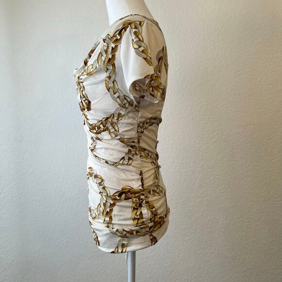 Carmen Marc Valvo Y2K Top Womens XS Chain Ruched Long Cowl Stretch Maximalist - Picture 5 of 13